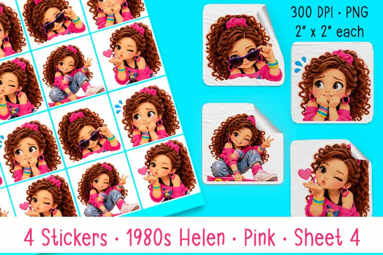 1980's Helen in Pink | Sheet 4 of 4 | Print Stickers | Cut