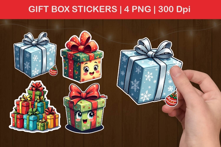 christmas gift box png, cute gift box printable stickers