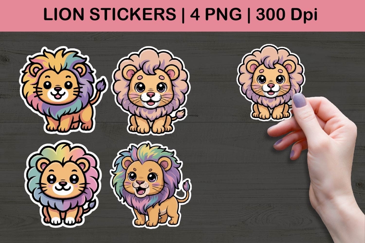 Pastel Lion Sticker Illustrations | 4 PNG