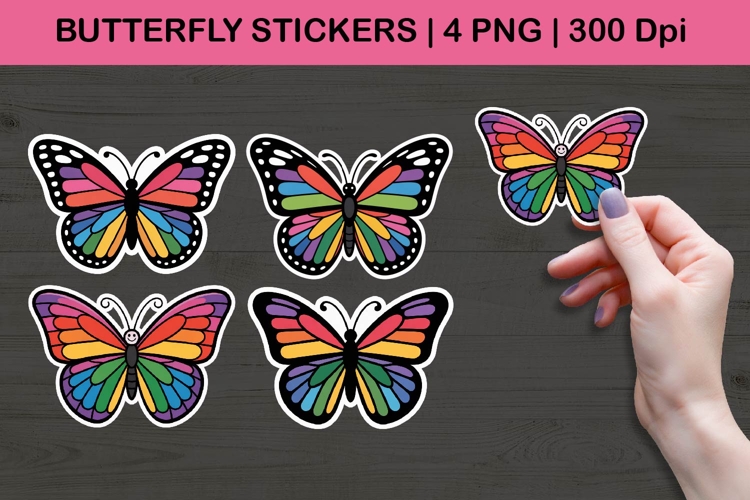 Rainbow Butterfly Sticker Illustrations | Vibrant Wings Art