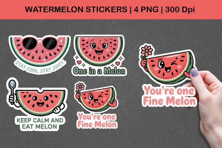 Cute Watermelon Stickers | Fun Watermelon PNG Illustrations