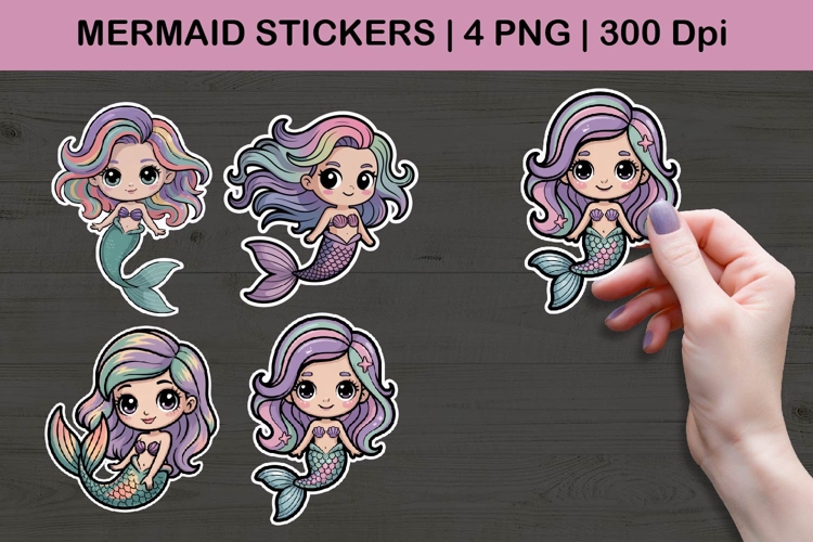 Cute Mermaid Sticker Illustrations | 4 PNG