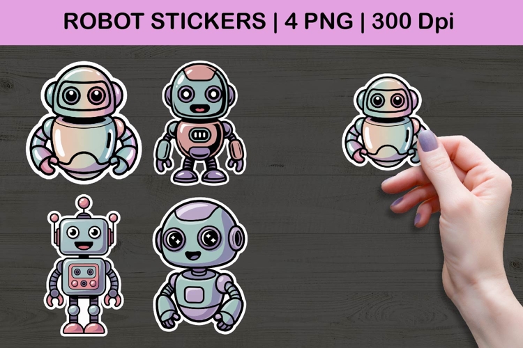 Cute Robot Sticker Illustrations | 4 PNG