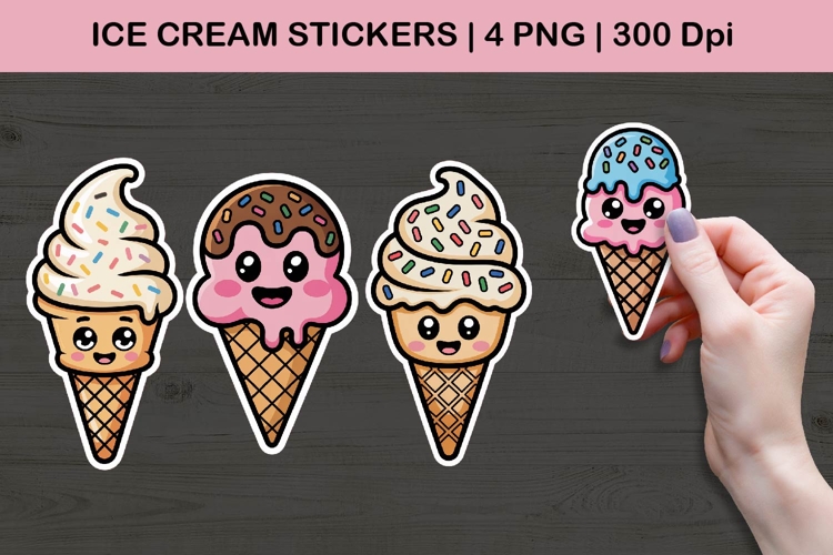 Cute Ice Cream Sticker Illustrations | 4 PNG