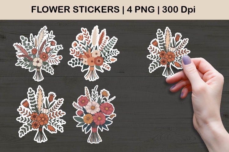 Boho Flower Bouquet Stickers | Floral PNGs
