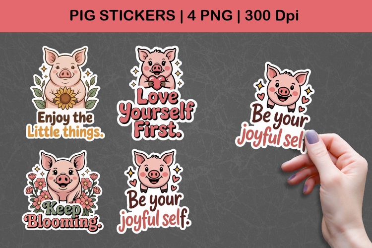 Pig Stickers | Cute Motivational Pig PNG Illustrations