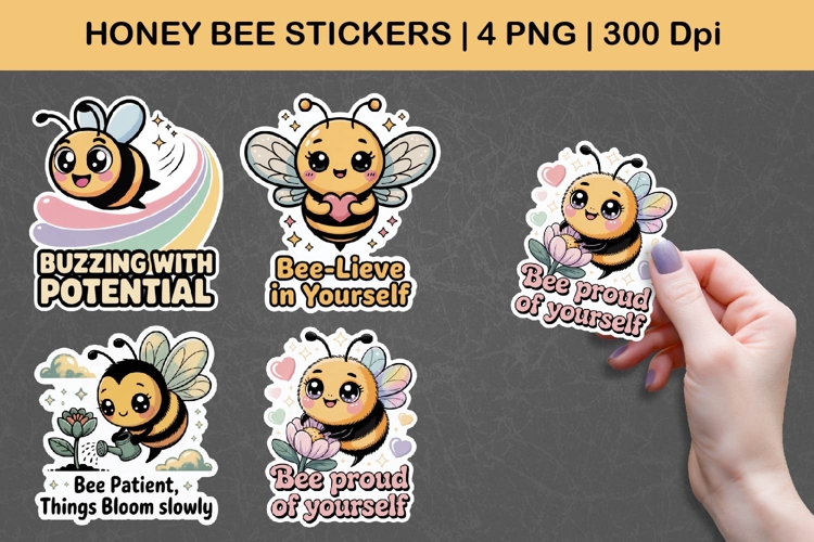 Honey Bee Stickers | Cute Motivational Bee PNG Illustrations