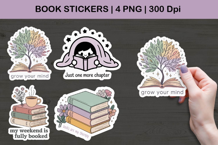 Book Stickers | Grow Your Mind & Reading PNG Illustrations