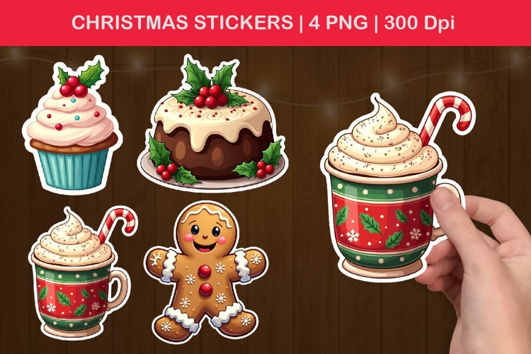 christmas treat stickers, christmas dessert png clipart