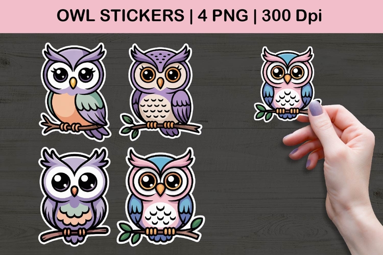 Cute Owl Sticker Illustrations | 4 PNG