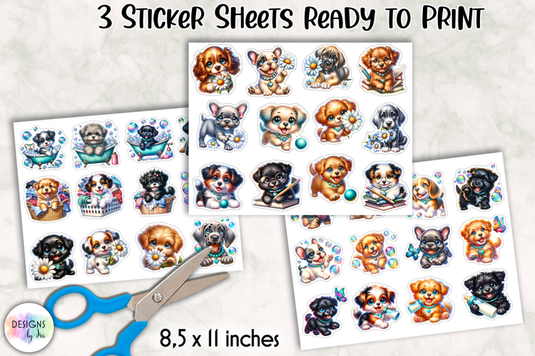 Cute Puppy Sticker Sheets, Printable Dog Lover Stickers