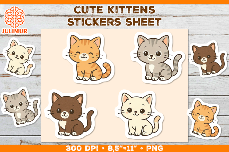 Cute Kitten Stickers PNG. Adorable Kawaii Cat Stickers PNG