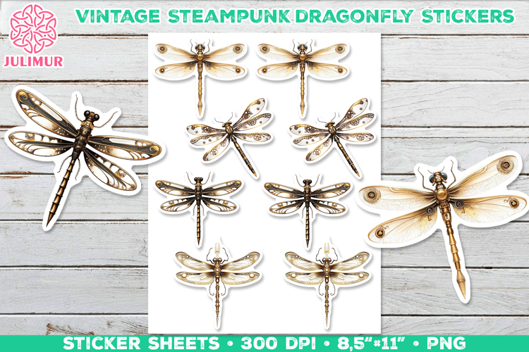Vintage Steampunk Insect Stickers with Dragonfly Mechanical