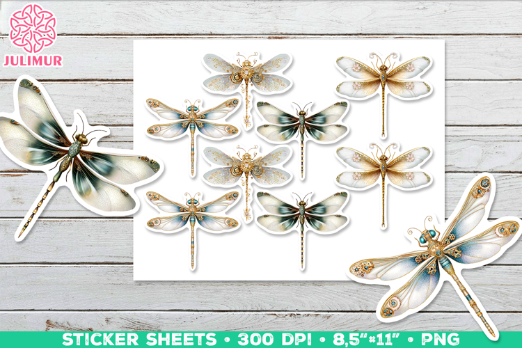 Vintage Steampunk Insect Stickers with Dragonfly Mechanical