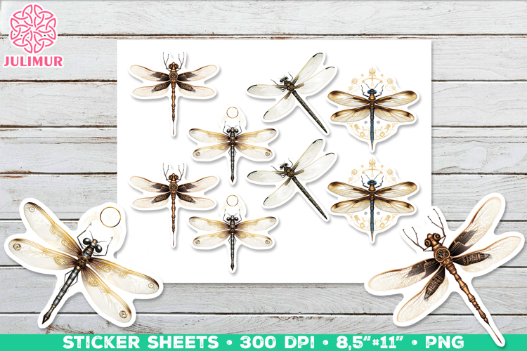 Vintage Steampunk Insect Stickers with Dragonfly Mechanical