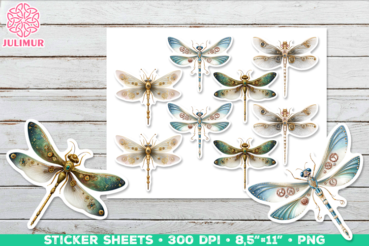 Vintage Steampunk Insect Stickers with Dragonfly Mechanical
