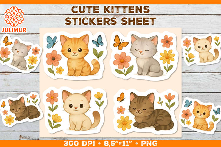 Cute Kitten Stickers PNG. Adorable Kawaii Cat Stickers PNG