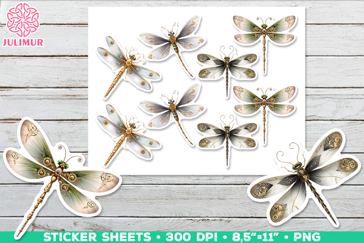 Vintage Steampunk Insect Stickers with Dragonfly Mechanical