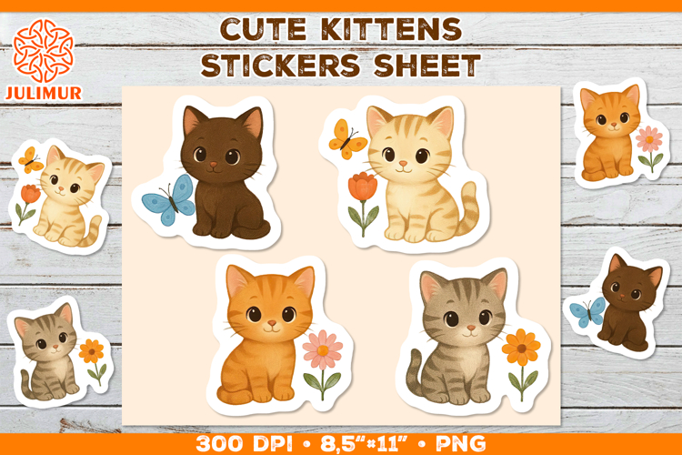 Cute Kitten Stickers PNG. Adorable Kawaii Cat Stickers PNG