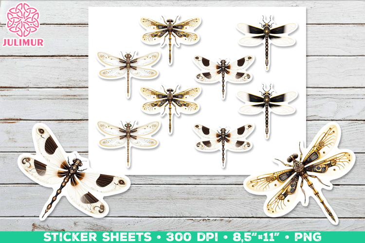 Vintage Steampunk Insect Stickers with Dragonfly Mechanical