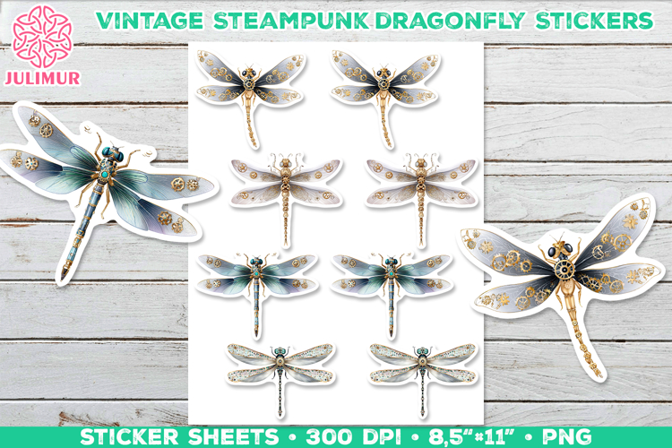 Vintage Steampunk Insect Stickers with Dragonfly Mechanical