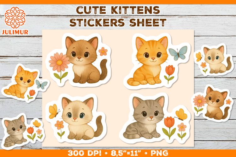 Cute Kitten Stickers PNG. Adorable Kawaii Cat Stickers PNG