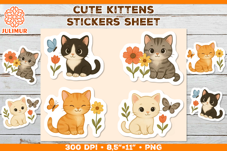 Cute Kitten Stickers PNG. Adorable Kawaii Cat Stickers PNG