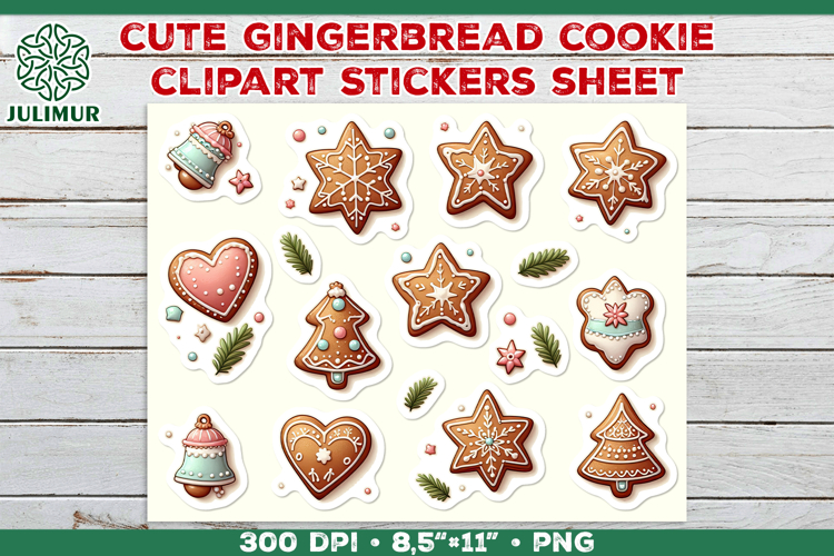 Watercolor Christmas Gingerbread Cookies Stickers PNG