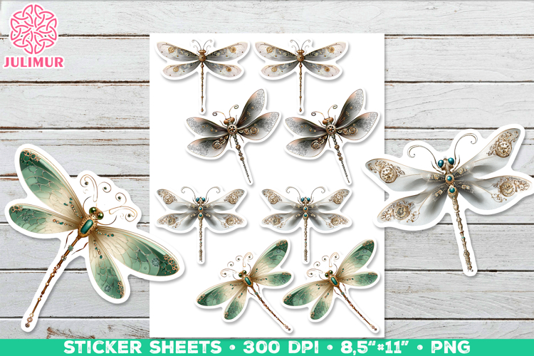 Vintage Steampunk Insect Stickers with Dragonfly Mechanical