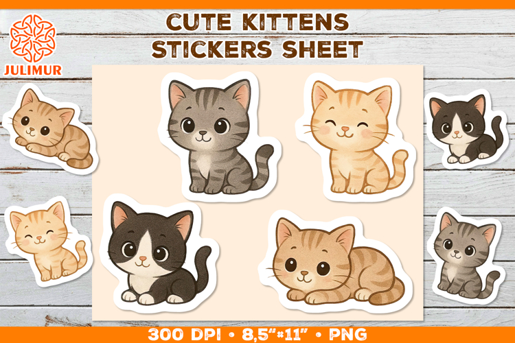 Cute Kitten Stickers PNG. Adorable Kawaii Cat Stickers PNG