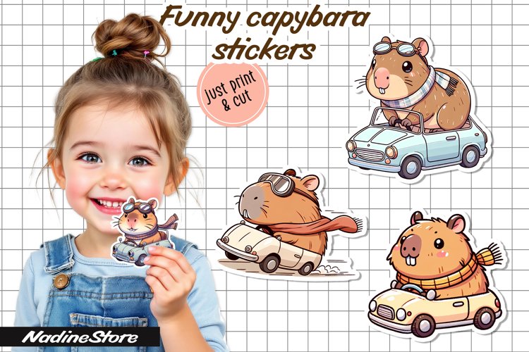 Funny capybara printable stickers. PNG,. example image 1