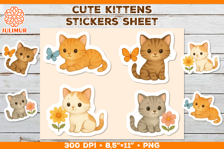 Cute Kitten Stickers PNG. Adorable Kawaii Cat Stickers PNG