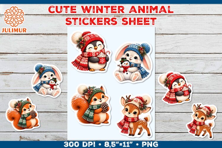 Cute Winter Animal Stickers with Cozy Knitted Accessories example image 1