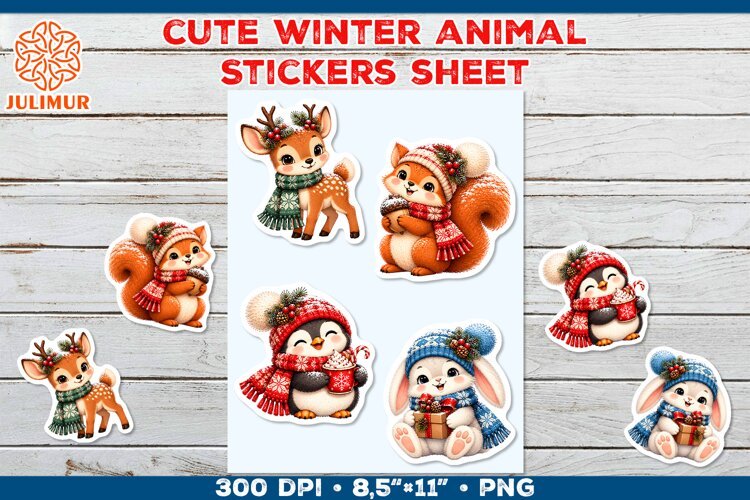 Cute Winter Animal Stickers with Cozy Knitted Accessories example image 1
