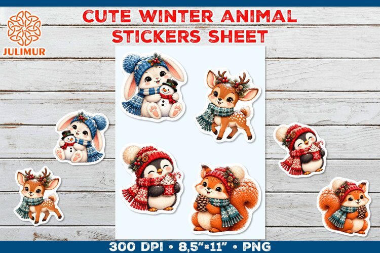 Cute Winter Animal Stickers with Cozy Knitted Accessories example image 1