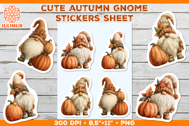 Scandinavian Autumn Gnome Stickers with Pumpkin PNG