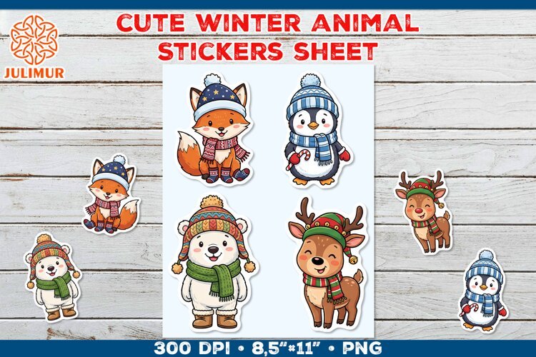Cute Winter Animal Stickers with Cozy Knitted Accessories example image 1