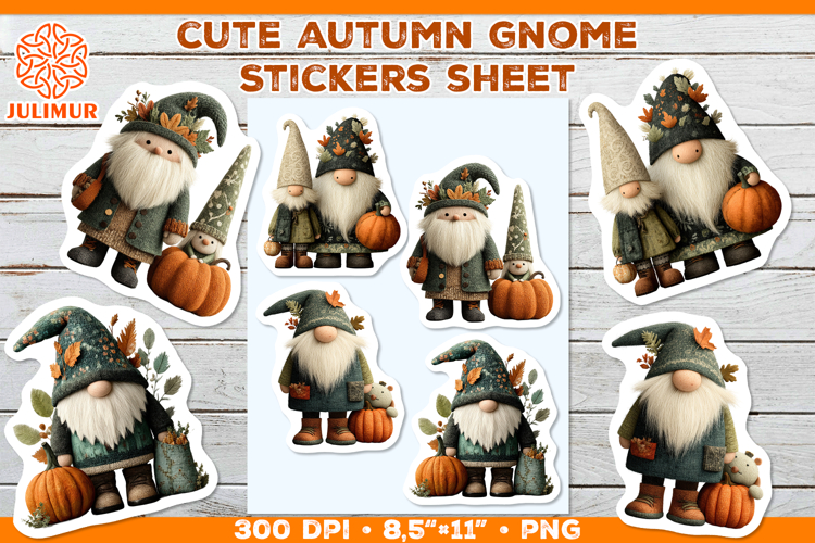 Scandinavian Autumn Gnome Stickers with Pumpkin PNG