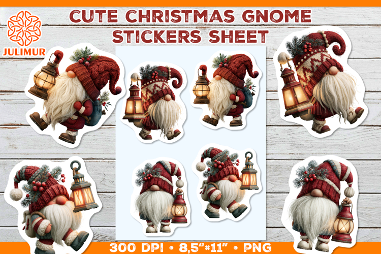 Christmas Gnome Sticker Sheet with Vintage Lantern