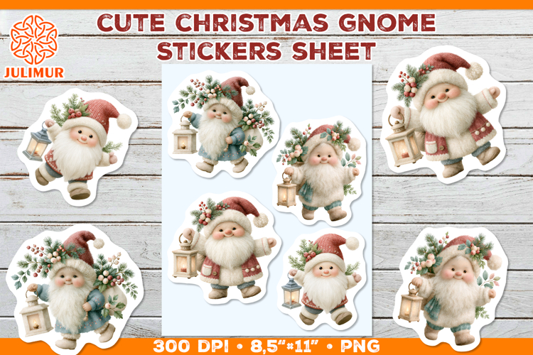 Christmas Gnome Sticker Sheet with Vintage Lantern