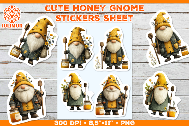 Cute Beekeeper Gnome Sticker Sheet with Honey Jar and Bees