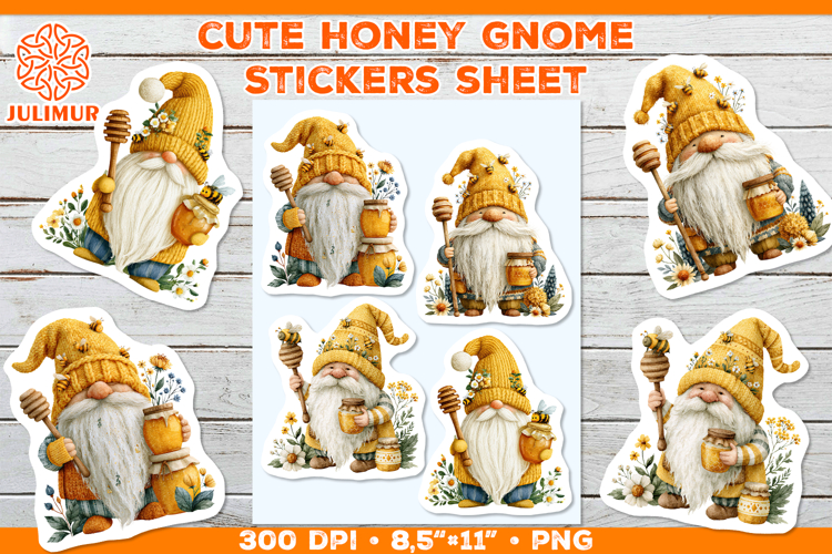 Cute Beekeeper Gnome Sticker Sheet with Honey Jar and Bees