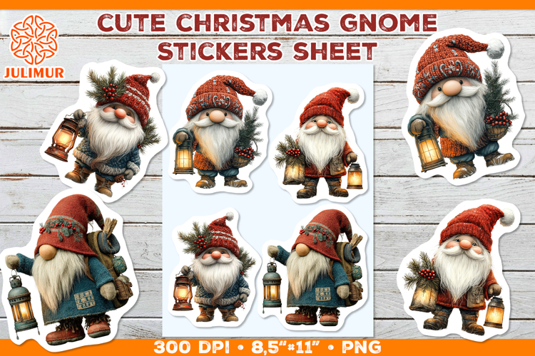Christmas Gnome Sticker Sheet with Vintage Lantern
