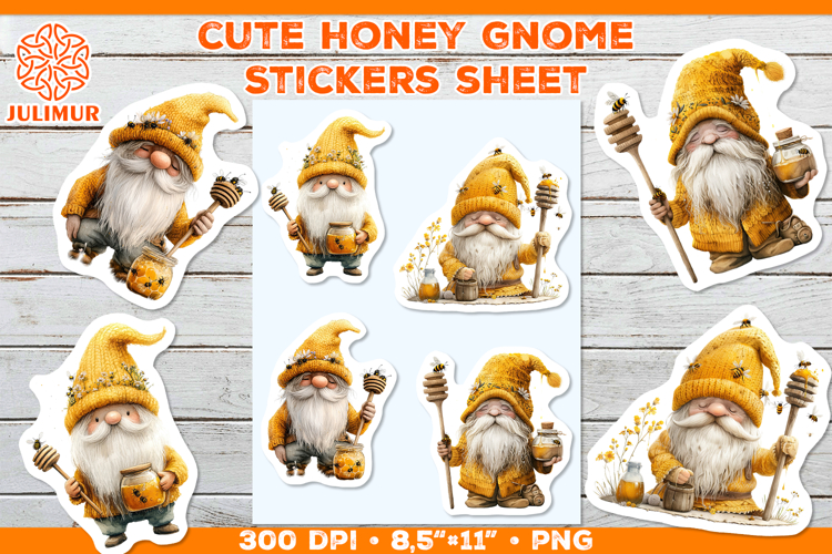 Cute Beekeeper Gnome Sticker Sheet with Honey Jar and Bees