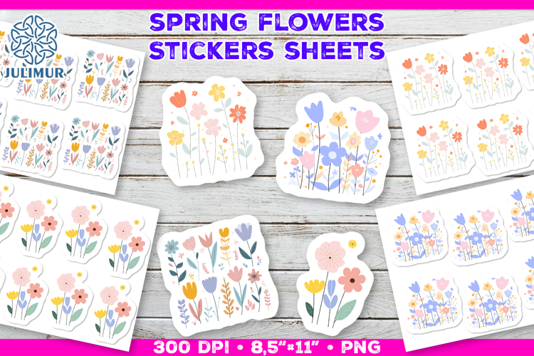 Pastel Spring Flower Stickers, Soft Floral Clipart