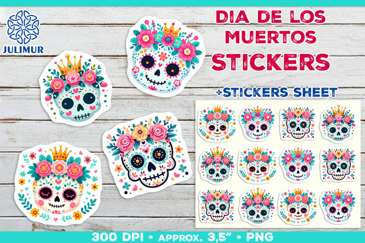 Cute Sugar Skull Printable Stickers with Floral Crown