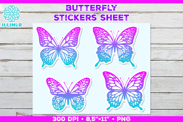 Butterfly Printable Stickers Sheet, Colorful Butterfly