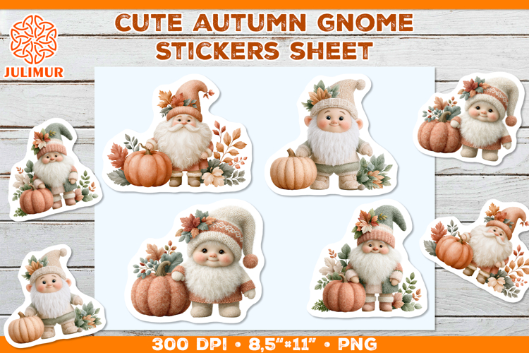 Scandinavian Autumn Gnome Stickers with Pumpkin PNG