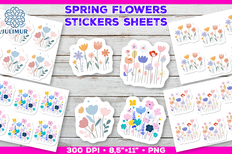 Pastel Spring Flower Stickers, Soft Floral Clipart
