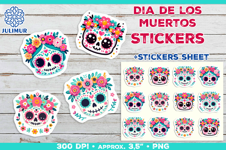 Cute Sugar Skull Printable Stickers with Floral Crown